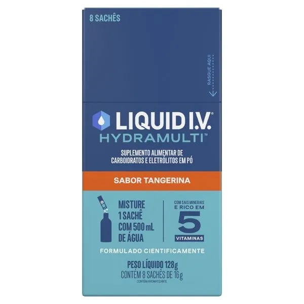 Suplemento Alimentar Liquid I.V. Hydramulti Sabor Tangerina 8 Sachês de 16g Cada