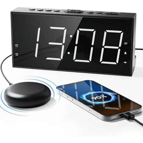 Despertador LED 19" Roxicosly Vibração Dupla USB Preto A-MBI