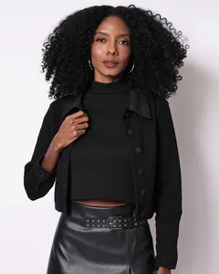 Jaqueta Jeans Black Cropped Feminina Sawary Preta GG