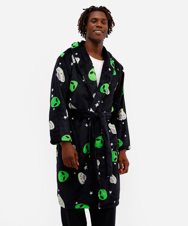 roupão masculino fleece extraterrestre preto G