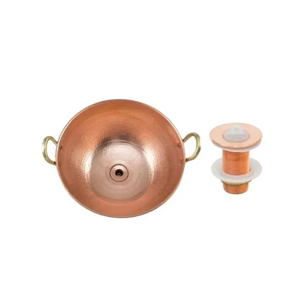 Cuba de Apoio 3L 008F-M.Arte para Banheiro Cobre Puro com Alcas de Bronze e Valvula Metal Arte Cuba de Apoio 3L 008F-M.Arte Cobre Puro com Alcas de Bronze e Valvula Metal Arte