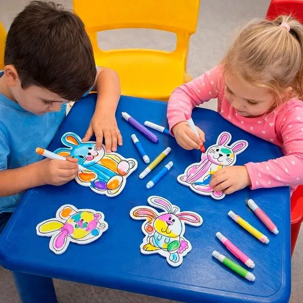 Kit para Colorir Coelhinho de Páscoa 24pçs com Canetinhas Criatividade Infantil Branco Kit para Colorir Coelhinho de Páscoa 24pçs com Canetinhas Branco