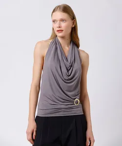 blusa frente única feminina franzida mindset cinza M