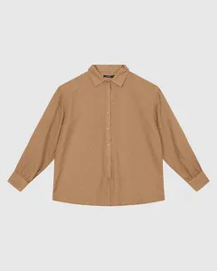 Camisa Ampla Feminina Aplique Strass Em Tecido Listrado Brilho - ENFIM Marrom - G