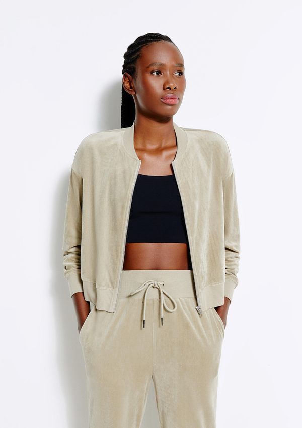 Jaqueta Esportiva Feminina Bomber Em Plush - Bege P