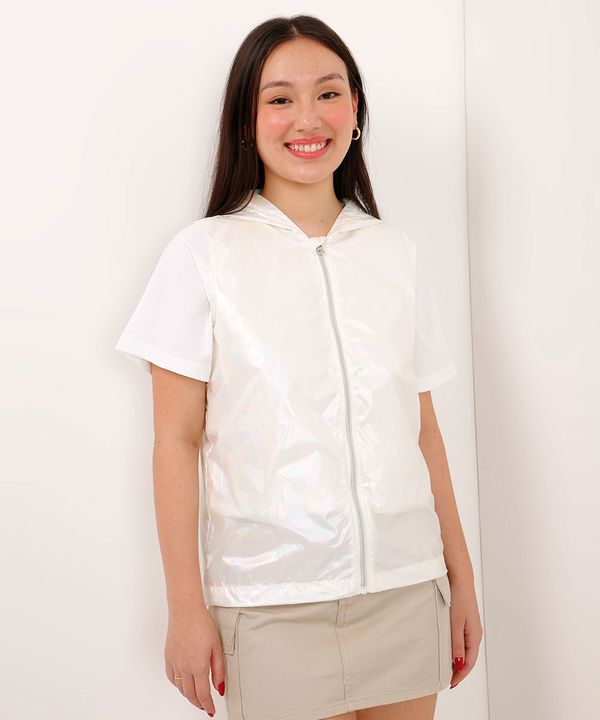 colete juvenil com capuz efeito brilhante off white 16