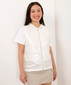 colete juvenil com capuz efeito brilhante off white 14