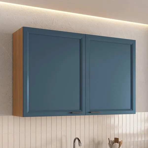 Armário Aéreo Duplo 120cm Soho CabeCasa MadeiraOriginals Freijó/Azul Freijó/Azul