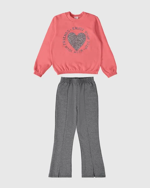 Conjunto Infantil Menina Calça Bootcut Em Moletom Malwee Kids Rosa - 6