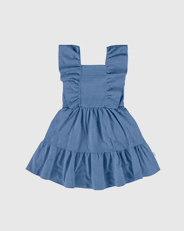 Vestido Infantil Manga Babados Em Malha Texturizada Malwee Kids Azul - 12
