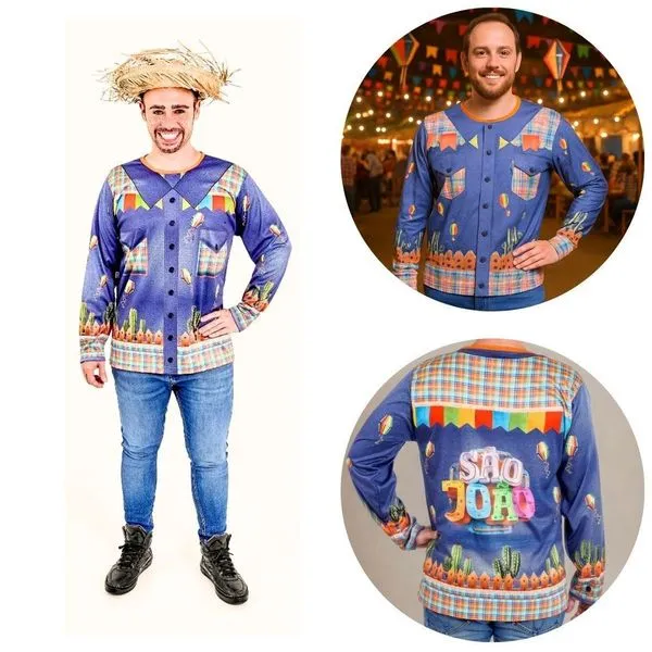 Camisa Adulto Caipira Festa Junina São João de Poliéster Tamanho P Anjo Fantasias Camisa Caipira Festa Junina São João Poliéster Tamanho P Anjo Fantasias