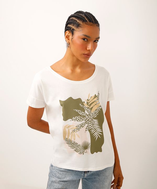 camiseta de algodão folhagens metalizada off white G