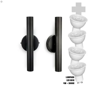 Kit 2 Arandela Foco Duplo Slim Palito - Preto + Led Gu10