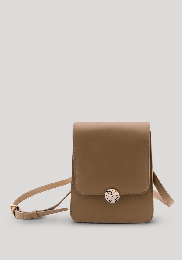 Bolsa Média Tiracolo em Couro com Detalhe Metal BEGE BIRCH U