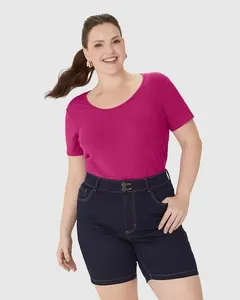 Blusa Feminina Plus Size Decote Redondo Em Malha Viscose Canelada Roxo - G4