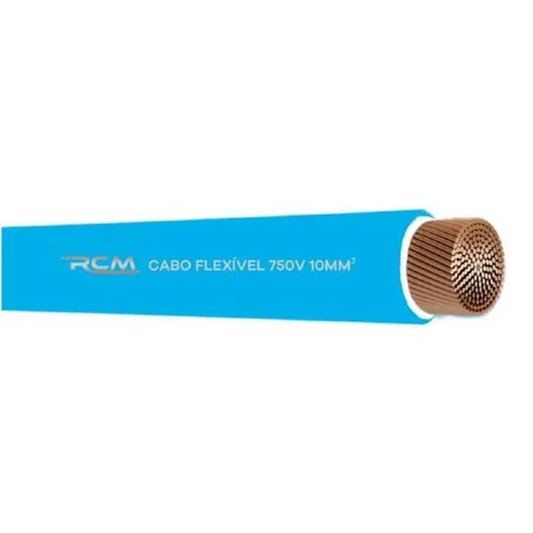 Cabo Rígido Elétrico Fio Cabo Rígido 750V 10mm Azul para Instalações Residenciais e Industriais RCM Cabos Elétricos Cabo Rígido Elétrico Fio Cabo Rígido 750V 10mm Azul para Circuitos Elétricos em Geral RCM Cabos
