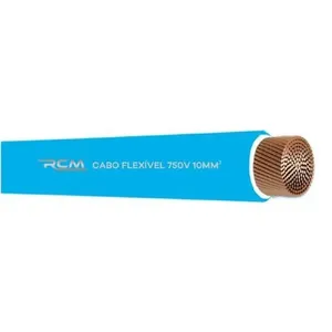 Cabo Rígido Elétrico Fio Cabo Rígido 750V 10mm Azul para Instalações Residenciais e Industriais RCM Cabos Elétricos Cabo Rígido Elétrico Fio Cabo Rígido 750V 10mm Azul para Circuitos Elétricos em Geral RCM Cabos