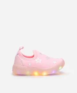 tênis infantil estrelas com luz calce fácil rosa 21