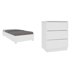 Cama Box Solteiro Mônaco e Mesa de Cabeceira Veronna Neve