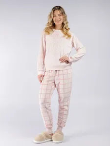 Pijama Longo Fleece Feminino ROSA CLARO M