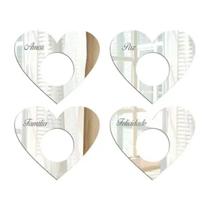 Porta Guardanapo Coração Desejos Espelhado Kit 4 Peças 7,5cmx6,5cm - Cria Arte Laser Prata