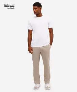calça reta masculina de alfaiataria coolmax bege 42