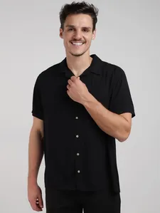 Camisa Gola Cubana Masculina PRETO G