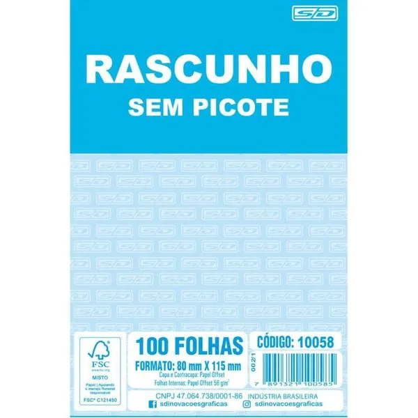 BLOCO PARA RASCUNHO SEM PICOTE 80X115 100FLS.