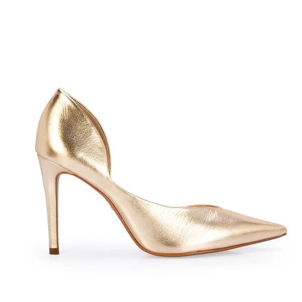 Scarpin Salto Alto Couro Metalizado Dourado 38