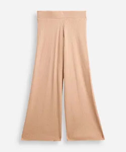 calça reta infantil de tricot canelado bege 4
