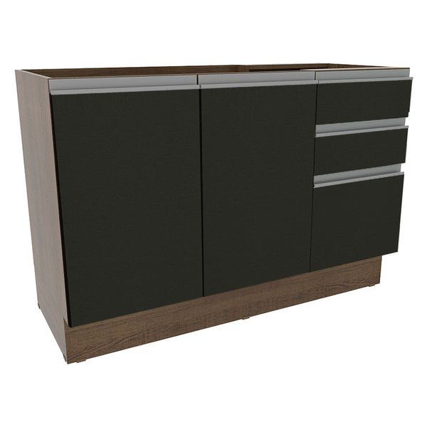 Balcão Gabinete de Pia Madesa Glamy 120 cm 2 Portas e 3 Gavetas (Sem Tampo e Pia) Rustic/Preto Cor:Rustic/Preto