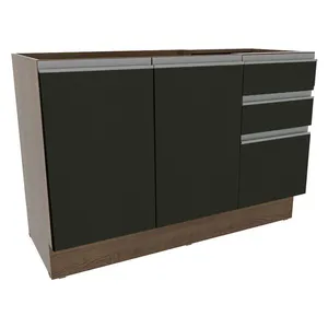 Balcão Gabinete de Pia Madesa Glamy 120 cm 2 Portas e 3 Gavetas (Sem Tampo e Pia) Rustic/Preto Cor:Rustic/Preto