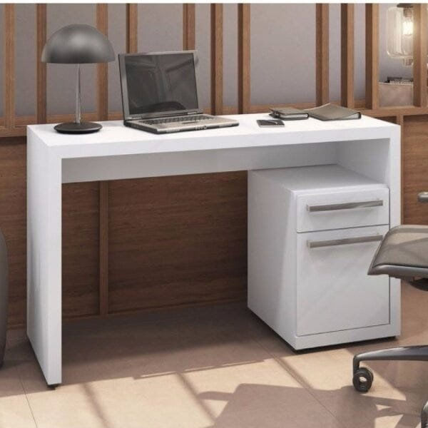 Escrivaninha Mesa Escritório para Notebook com Armário S970 1 Gaveta 120cm Branca Branca