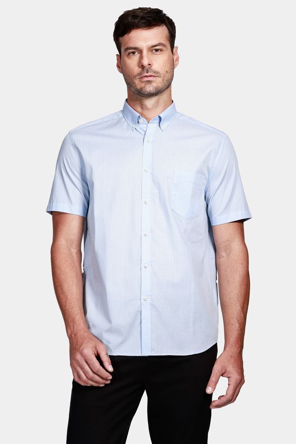 Camisa Manga Curta Regular Button-Down Com Bolso Azul Claro Com Branco - P