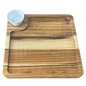 Tábua com Ramekin 30ml Petisqueira 22,5cm Teca Zanline Aperitivos Frios