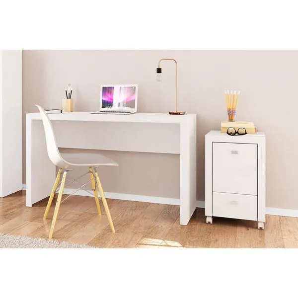 Escritório Completo (1 Mesa de Computador ME4135 + 1 Gaveteiro ME4112) 2 Peças Branco - Tecno Mobili