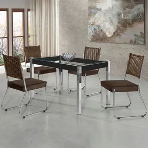 Mesa de Jantar Aço Nobre Claudia com Tampo Kanon e 4 Cadeiras Preto/Chocolate/Marrom