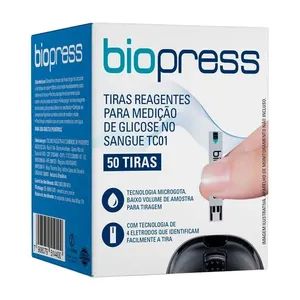 Tiras Reagentes Para Medição de Glicose Biopress 50 Unidades