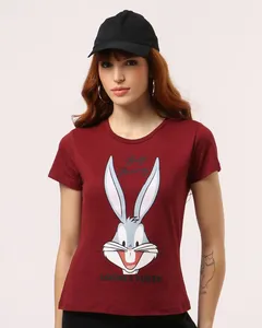 Camiseta Feminina Algodão Looney Tunes Pernalonga Vinho XG