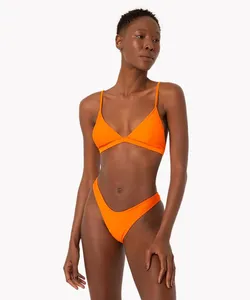 biquíni calcinha tanga texturizada com proteção uv50 laranja M