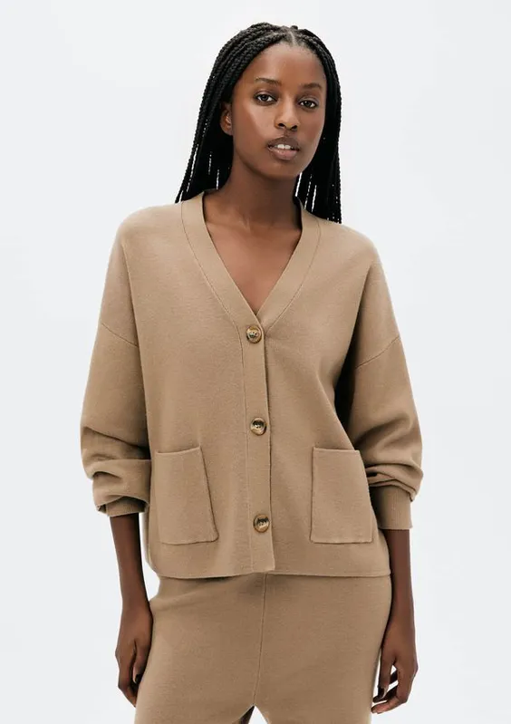 Cardigan Feminino Oversized Decote V - Bege P