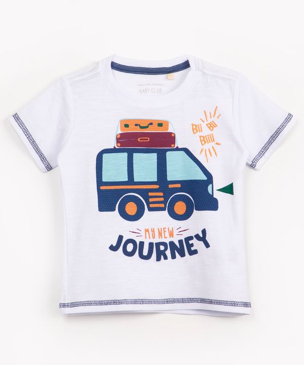 camiseta de algodão infantil carro manga curta branca 2