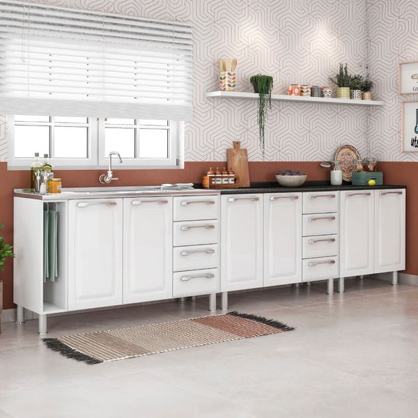 Cozinha Diamante 3 Peças com Balcão Itatiaia Branco com Cinza
