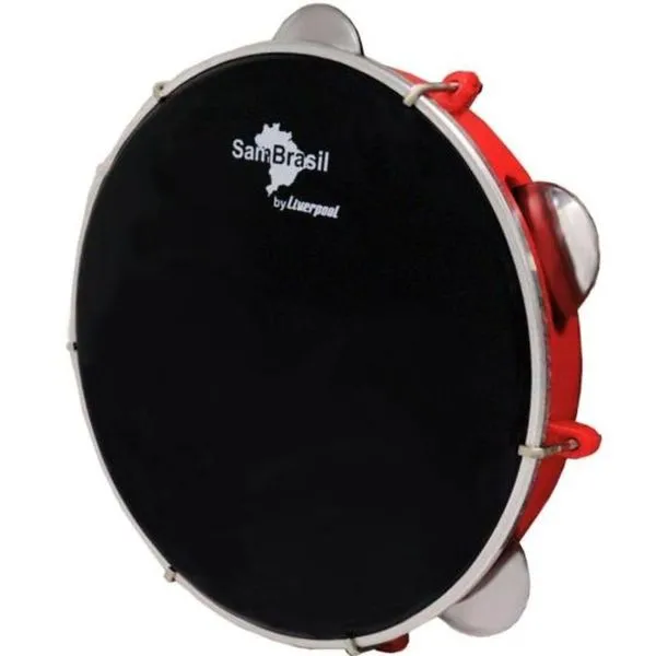 Pandeiro 10" Premium Pele Preta Sambrasil para Samba e Pagode Vermelho Liverpool Pandeiro 10" Premium Pele Preta Sambrasil Leve e Resistente Vermelho Liverpool