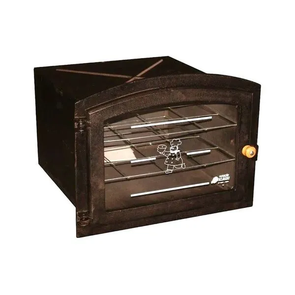 Forno a Lenha de Ferro Fundido com Porta de Vidro Preto Fundição Unicláudio 50x35x30CM Forno a Lenha Ferro Fundido Porta de Vidro Preto Fundição Unicláudio