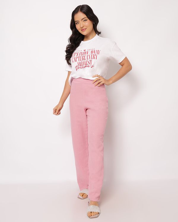 Calça Feminina Algodão Berry & Co. Reta Texturizada Rosa GG