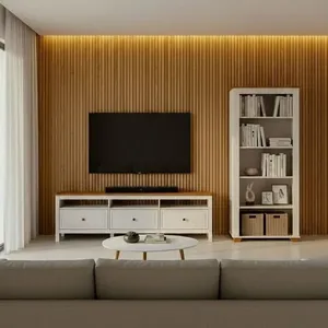 Conjunto de Sala 2 Peças com Rack e 1 Estante Ananda CabeCasa MadeiraOriginals Branco Off White/Mel Off White/Mel