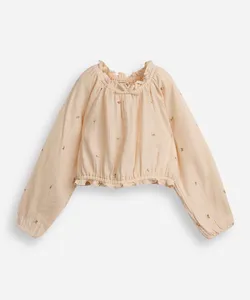 blusa infantil manga bufante com bordados bege 8