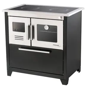 Fogão a Lenha 4 Bocas Hidro Industrial Prime Glass Direito N2 Preto e Prata com Chapa Vitrocerâmica Fogão a Lenha 4 Bocas Hidro Industrial Prime Glass Direito N2 Preto e Prata