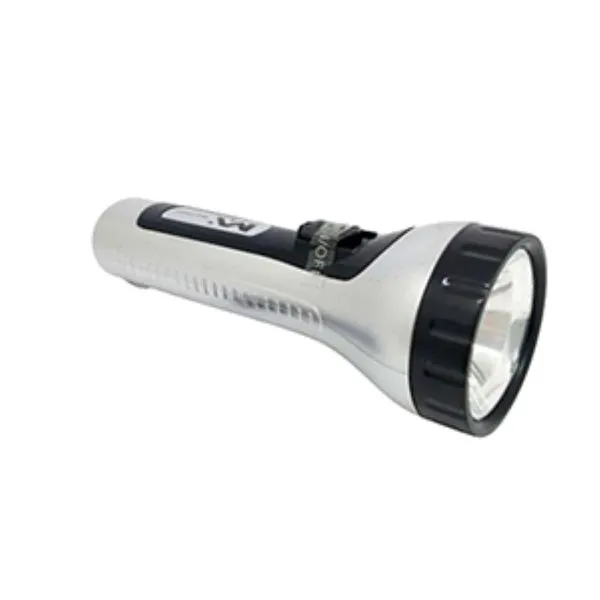 Lanterna Recarregável Prata Com Detalhes Em Preto Bivolt 18x6cm -Maxmidia
